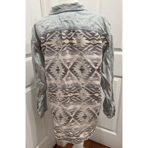 We The Free Denim Aztec Print‎ Button Down Shirt XS Oversized